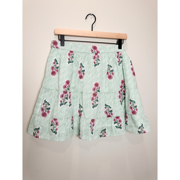 J. Crew Dresses & Skirts - NWT J. Crew Factory M 100% Cotton Tiered Short Skirt Green Stripe Floral Lined